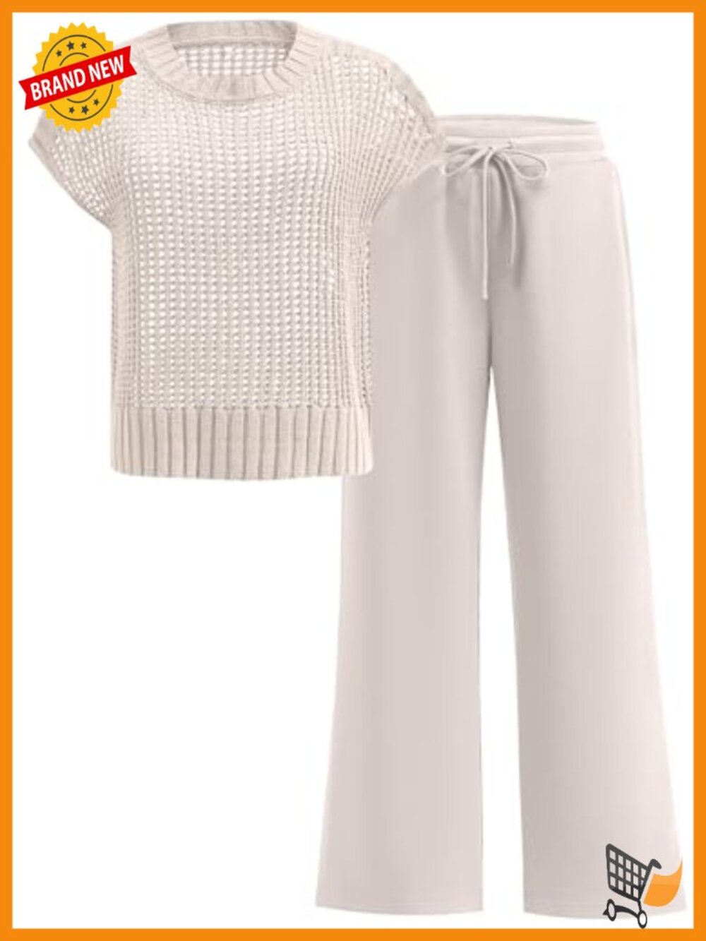 Women's Crochet Lounge Set Two Piece Pointelle Pant Set